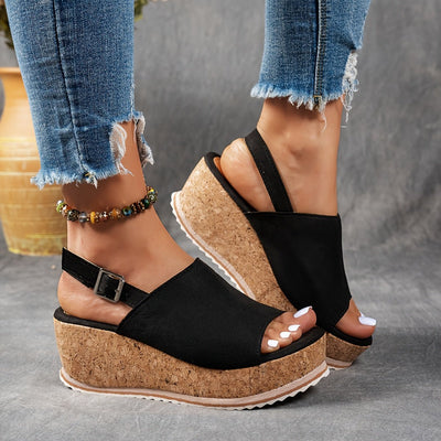 Emilia | Comfortabele dames sandalen met sleehak, luipaardprint en gesp