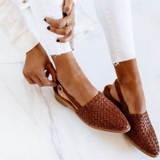 Charlotte | Comfortabele platte dames slingbacksandalen met gevlochten bovenwerk