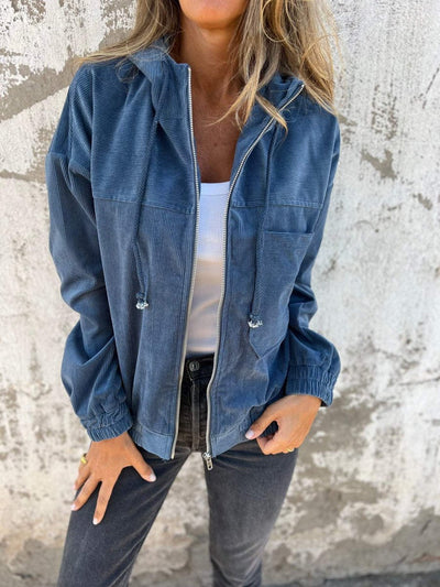 Mia | Oversized dames ribfluwelen jas met capuchon en rits
