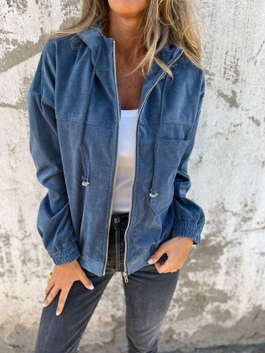 Mia | Oversized dames ribfluwelen jas met capuchon en rits