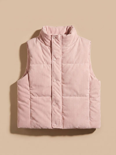 Marie | Korte dames corduroy bodywarmer met opstaande kraag en drukknopen