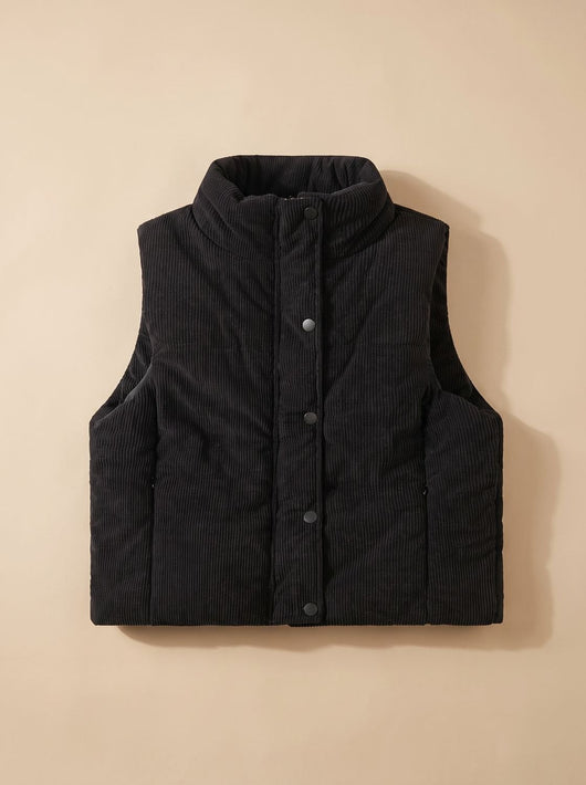 Marie | Korte dames corduroy bodywarmer met opstaande kraag en drukknopen