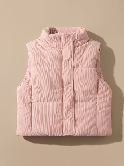 Marie | Korte dames corduroy bodywarmer met opstaande kraag en drukknopen