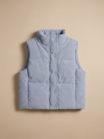 Marie | Korte dames corduroy bodywarmer met opstaande kraag en drukknopen