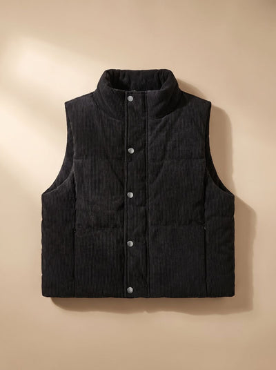 Marie | Korte dames corduroy bodywarmer met opstaande kraag en drukknopen