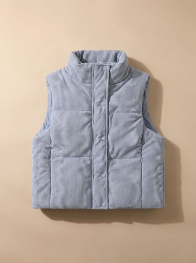 Marie | Korte dames corduroy bodywarmer met opstaande kraag en drukknopen
