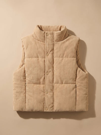 Marie | Korte dames corduroy bodywarmer met opstaande kraag en drukknopen