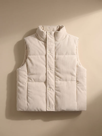 Marie | Korte dames corduroy bodywarmer met opstaande kraag en drukknopen