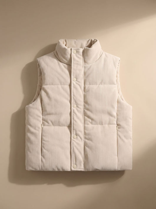 Marie | Korte dames corduroy bodywarmer met opstaande kraag en drukknopen