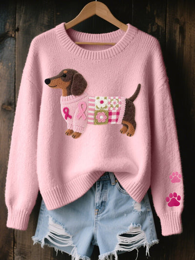 Nora | Dames gebreide trui met teckelmotief en pootafdrukdetail