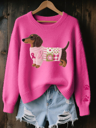 Nora | Dames gebreide trui met teckelmotief en pootafdrukdetail