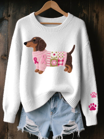 Nora | Dames gebreide trui met teckelmotief en pootafdrukdetail