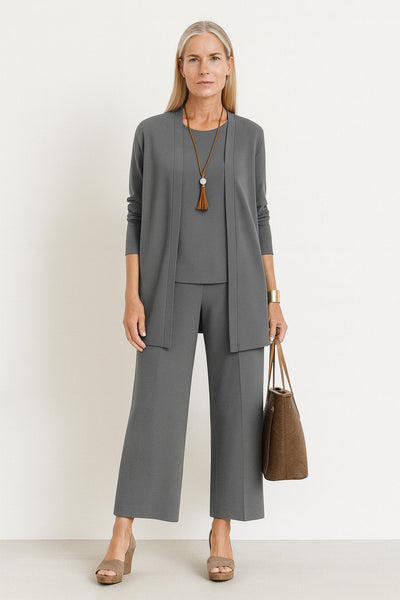 Marlene | Driedelige dames set met lang vest, hemdje en wijde broek