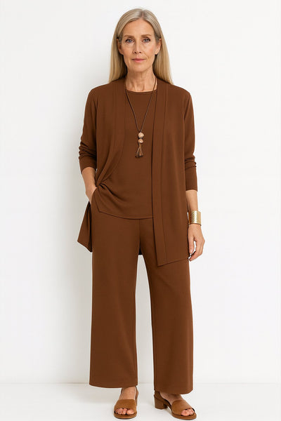 Marlene | Driedelige dames set met lang vest, hemdje en wijde broek