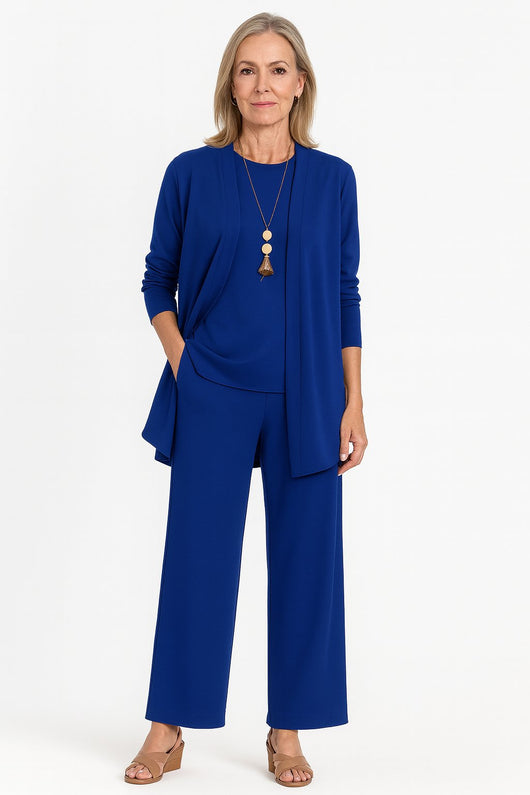 Marlene | Driedelige dames set met lang vest, hemdje en wijde broek