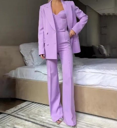 Marlene | Driedelige mintgroene dames set met blazer, korsettop en flared broek