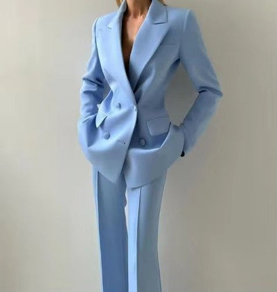 Marlene | Driedelige mintgroene dames set met blazer, korsettop en flared broek