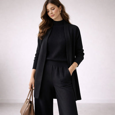 Emilia | Driedelige dames gebreide loungeset met lang vest