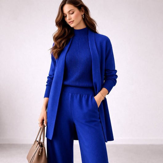 Emilia | Driedelige dames gebreide loungeset met lang vest