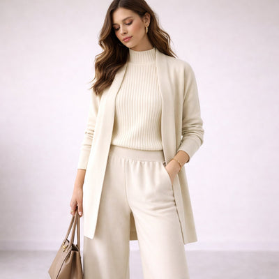 Emilia | Driedelige dames gebreide loungeset met lang vest