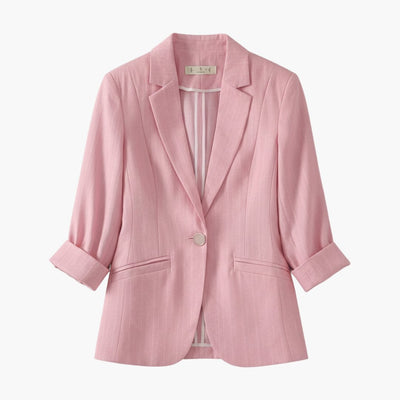 Nora | Dames linnen blazer met driekwartmouwen en één knoop