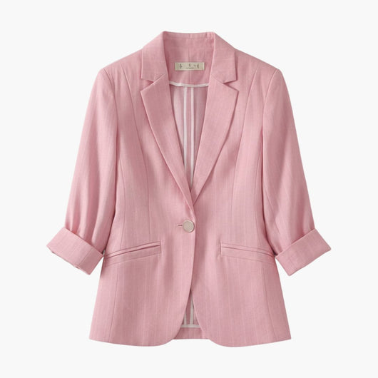 Nora | Dames linnen blazer met driekwartmouwen en één knoop
