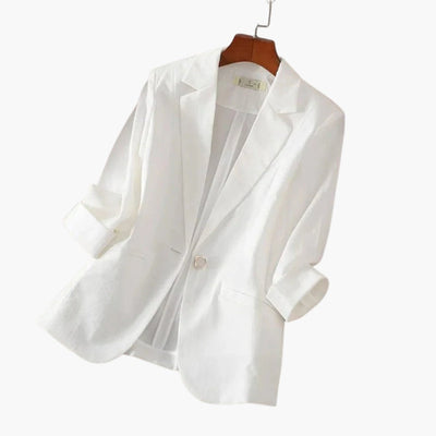 Nora | Dames linnen blazer met driekwartmouwen en één knoop