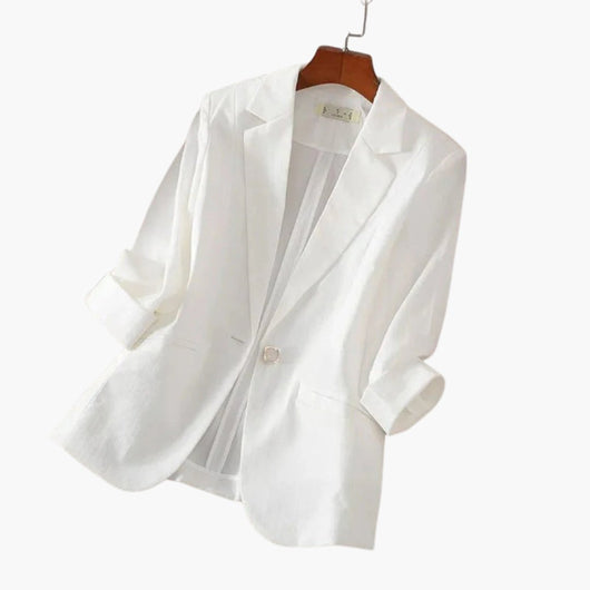 Nora | Dames linnen blazer met driekwartmouwen en één knoop
