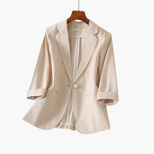 Nora | Dames linnen blazer met driekwartmouwen en één knoop