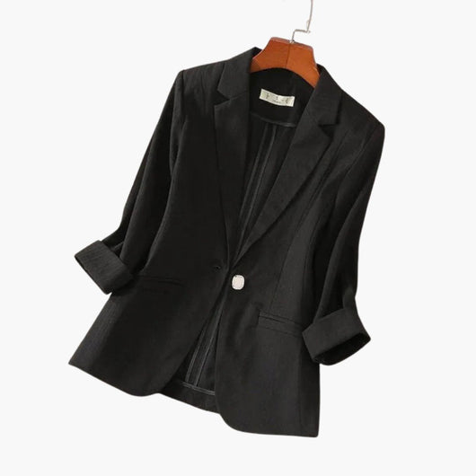 Nora | Dames linnen blazer met driekwartmouwen en één knoop