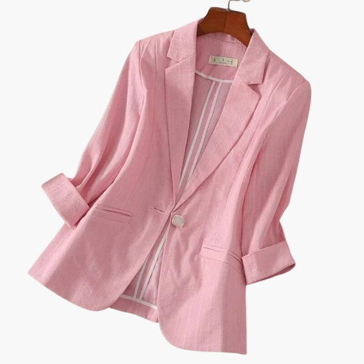 Nora | Dames linnen blazer met driekwartmouwen en één knoop