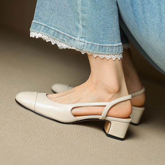 Leonie | Dames slingback pumps van echt leer met amandelneus