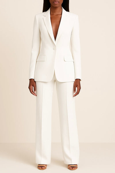 Johanna | Elegante dames set met enkelknoops blazer en wijde broek