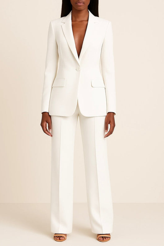 Johanna | Elegante dames set met enkelknoops blazer en wijde broek