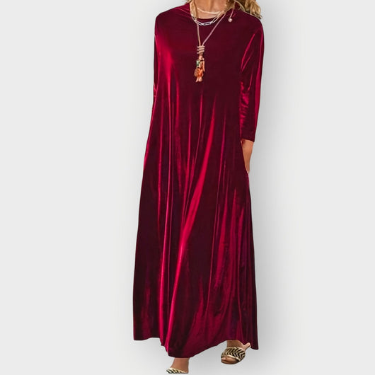 Elisabeth | Elegante dames maxijurk van fluweel met lange mouwen
