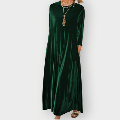 Elisabeth | Elegante dames maxijurk van fluweel met lange mouwen