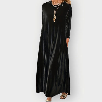 Elisabeth | Elegante dames maxijurk van fluweel met lange mouwen