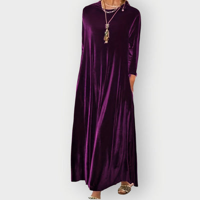 Elisabeth | Elegante dames maxijurk van fluweel met lange mouwen