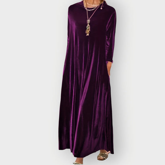 Elisabeth | Elegante dames maxijurk van fluweel met lange mouwen