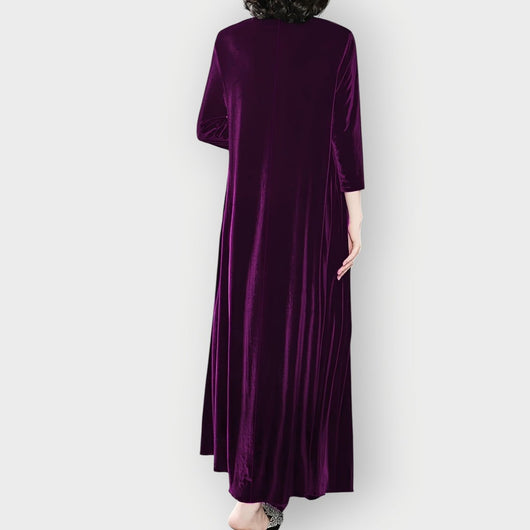 Elisabeth | Elegante dames maxijurk van fluweel met lange mouwen