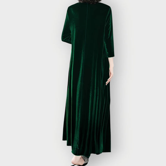 Elisabeth | Elegante dames maxijurk van fluweel met lange mouwen