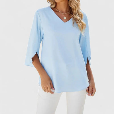 Marlene | Elegante dames ruchesblouse met V-hals en driekwartmouwen