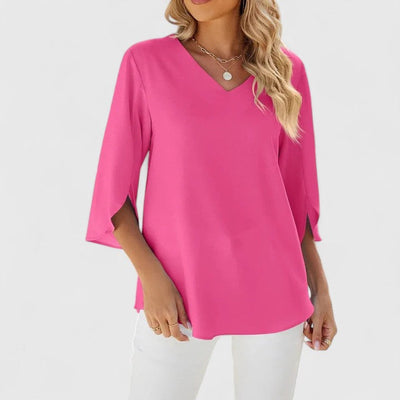Marlene | Elegante dames ruchesblouse met V-hals en driekwartmouwen