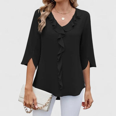 Marlene | Elegante dames ruchesblouse met V-hals en driekwartmouwen