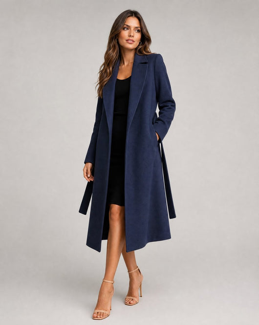 Clara | Elegante lange dames winterjas van wolmix met ceintuur