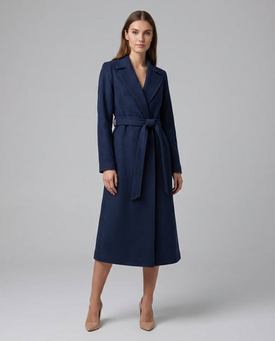 Clara | Elegante lange dames winterjas van wolmix met ceintuur