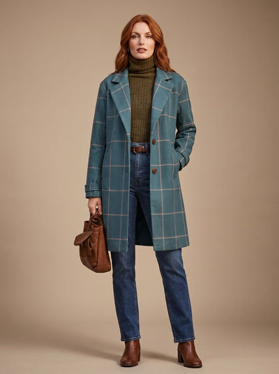 Elfriede | Elegante getailleerde dames wintermantel met ruitdessin