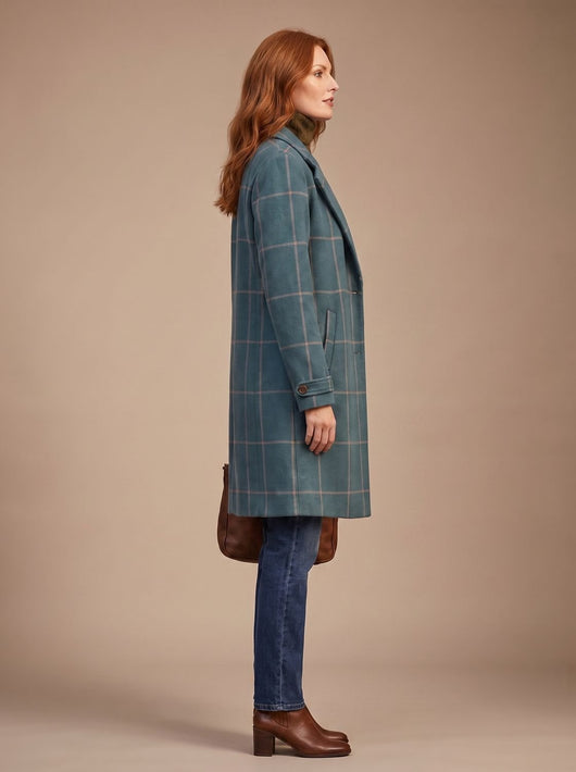 Elfriede | Elegante getailleerde dames wintermantel met ruitdessin