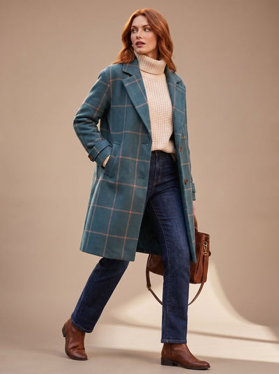Elfriede | Elegante getailleerde dames wintermantel met ruitdessin