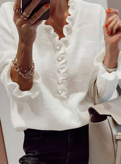 Charlotte | Elegante dames trui met ruches en v-hals